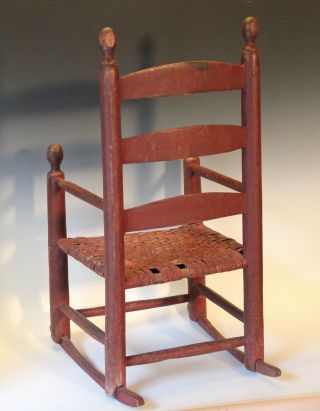 Antique Red Painted Folk Country Shaker Childs Rocking Chair Rocker Primitive 5