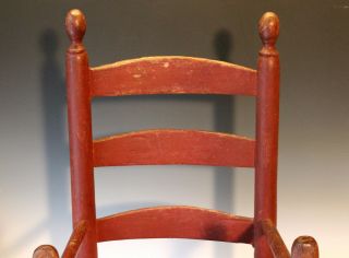 Antique Red Painted Folk Country Shaker Childs Rocking Chair Rocker Primitive 7