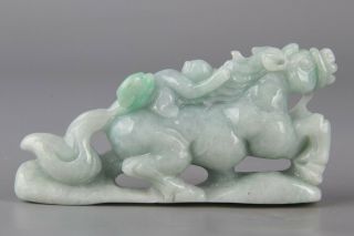 Chinese Exquisite Hand - carved Horse and monkey Carving jadeite jade statue 3