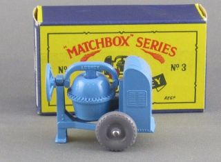 Vintage 1960s Matchbox 3 Cement Mixer Last Issue Gray Wheel Mib Beauty