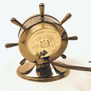 VTG 1950s Brass Desk Clock Ship Captains Wheel Nautical Theme Made In USA 3