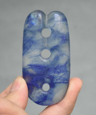 2.  8 " Chinese Hongshan Culture Old Blue Crystal Hand Carved Amulet Pendant Mm31