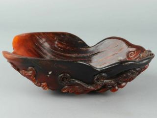 Chinese Exquisite Hand - Carved Bat Gourd Carving Ox Horn Brush Washer