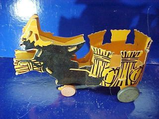 1940s Halloween Witch Pulling Hay Wagon Toy Candy Container Dolly Toy Co