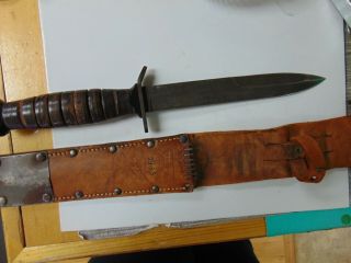 Vintage Ww2 U.  S.  M3 Trench Knife W/ Sheath Viner Leather
