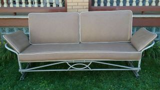 Vtg Mid Century Modern Aluminum Patio Sofa Glider Brown Vinyl Cushions Bunting