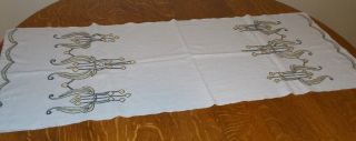 Arts & Crafts Antique Linen Runner Tablecloth Embroidery Work On Both Ends