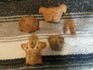 5 Ancient Mayan Or Aztec Pottery Clay/ Stone Various