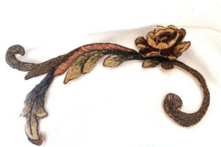 Elegant Victorian French Chenille And Metallic Hand Embroidered Swag & Flower