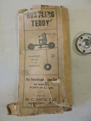 Antique String Toy,  Hustling Teddy,  B.  C.  Mfg.  Co.  w/ Box,  Roosevelt,  (VCE) 2