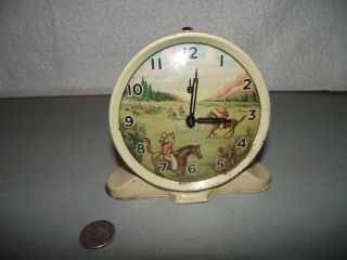 Vintage/antique Smith Alarm Clock With Cowboys Made In Great Britain