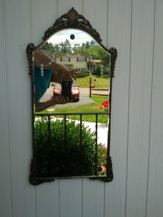 Vintage Old Etched Cut Glass Glass Mirror Wood Frame Beauty