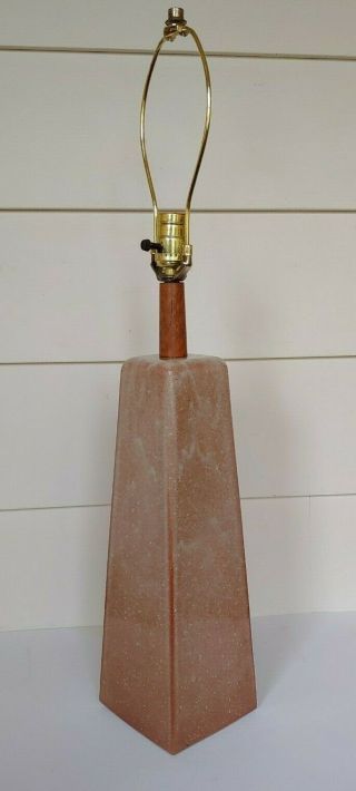 Martz Marshall Studios Ceramic Lamp Obelisk Form Tan & Brown Mid Century Mo