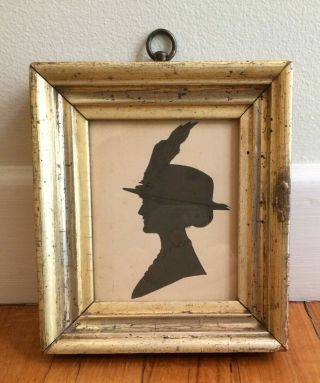 Aafa Antique Silhouette Paper Cut Portrait Of Woman In Feathered Hat