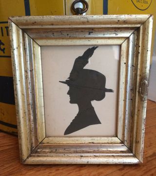 AAFA Antique Silhouette Paper Cut Portrait of Woman in Feathered Hat 3