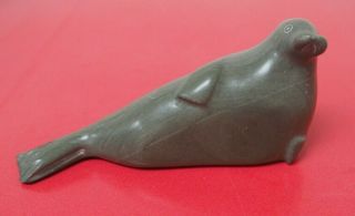 Lovely Vintage Canadian Eskimo Inuit Carved Grey Stone Seal With Label & Signed