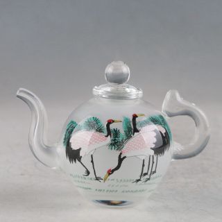 Exquisite Glass Hand - Painted Red - Crowned Crane Teapot Zj375
