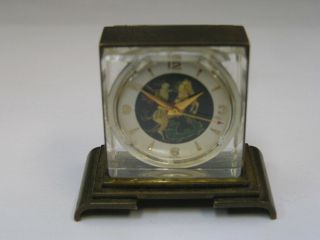 Vintage Enamel Desk Clock Knight On Horse Swiss Ultramar 19 Rubis