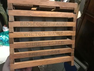 Antique Vintage Wooden Egg Carrier Crate Ridgecrest Farms Wilton Maine 3 Dozen