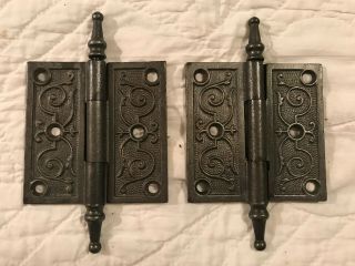 Pair Matching 3 1/2 " X 3 1/2 " Cast Iron Victorian Steeple Top Hinges,  S/h