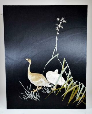 Fine Quality Vintage Chinese Embroidered Silk Ducks Picture Scroll
