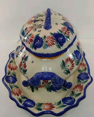 HB QUIMPER FRANCE POTTERY (2 piece) TUREEN,  WITH PLATE COVERED SOUP TUREEN 2