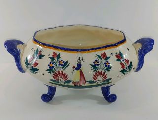 HB QUIMPER FRANCE POTTERY (2 piece) TUREEN,  WITH PLATE COVERED SOUP TUREEN 4