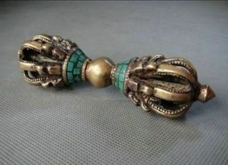 Tibetan Buddhism Bronze Turquoise Buddhist Ritual Tool Hand Vajra Dorje