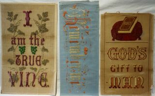 Late 19th Century Punch Paper & Bead " I Am The True Vine " Sampler Plus 2 C.  1890