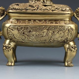 Vintage Chinese Brass Dragon Incense Burner w XuanDe Mark 2