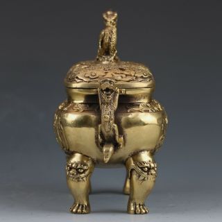 Vintage Chinese Brass Dragon Incense Burner w XuanDe Mark 3