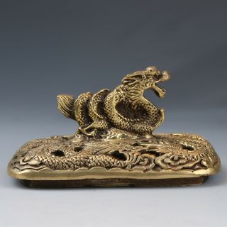 Vintage Chinese Brass Dragon Incense Burner w XuanDe Mark 4
