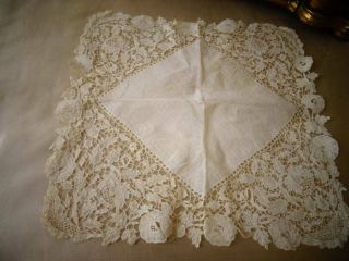 Antique Victorian Honiton Lace Handkerchief Deep Lace Border 2