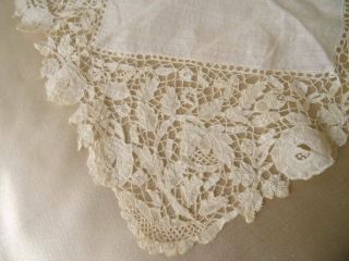 Antique Victorian Honiton Lace Handkerchief Deep Lace Border 3