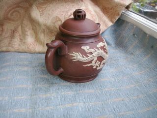 Old Antique Chinese Yixing Clay Pottery Swirling Dragon Teapot Fine China 5