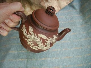 Old Antique Chinese Yixing Clay Pottery Swirling Dragon Teapot Fine China 8
