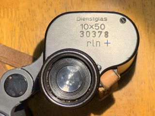 WW2 Era German Carl Zeiss Optics 10x50 Dientsglas rln,  w/ leather case 5