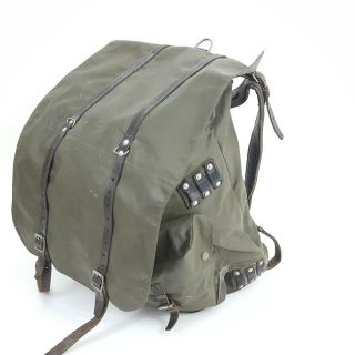 Vintage Swiss Army Military Waterproof Leather Canvas Backpack Rucksack