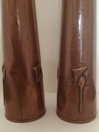 Arts & Crafts tall Pair Copper J F Poole Hayle Vases circa 1890 ' s 3