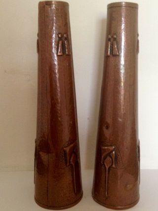 Arts & Crafts tall Pair Copper J F Poole Hayle Vases circa 1890 ' s 4