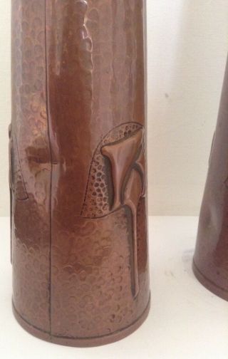 Arts & Crafts tall Pair Copper J F Poole Hayle Vases circa 1890 ' s 6