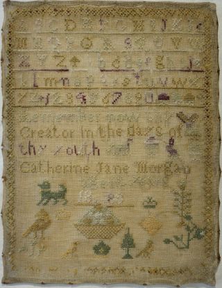 Late 19th Century Motif & Alphabet Sampler By Catherine Jane Morgan - 1888