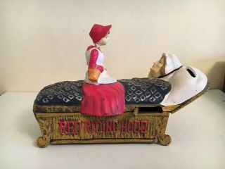 Vintage Cast Iron Mechanical Red Riding Hood Bank From - Bits &pieces