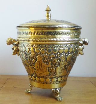 Antique Brass Indian / Middle Eastern Ice Bucket & Liner - Quality