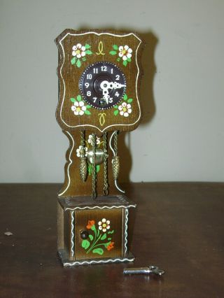 Vintage Miniature Windup Novelty Grandfather Clock Germany Flowers Great