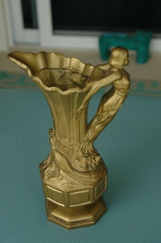 Heavy French Art Nouveau Bronze Spelter Vase W/peacock Motif