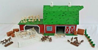 Vintage Marx Lazy Day Farm Playset Tin Litho Animals Farmers Fence Large Barn