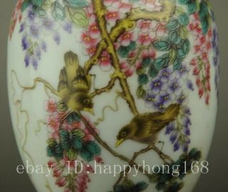 Chinese old famille rose porcelain Hand painted bird and flower Cover pot b01 5
