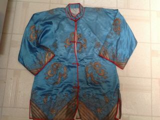 Antique Chinese Silk Hand Embroidered Jacket gold and silver dragons estate NR 2