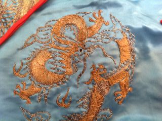 Antique Chinese Silk Hand Embroidered Jacket gold and silver dragons estate NR 6